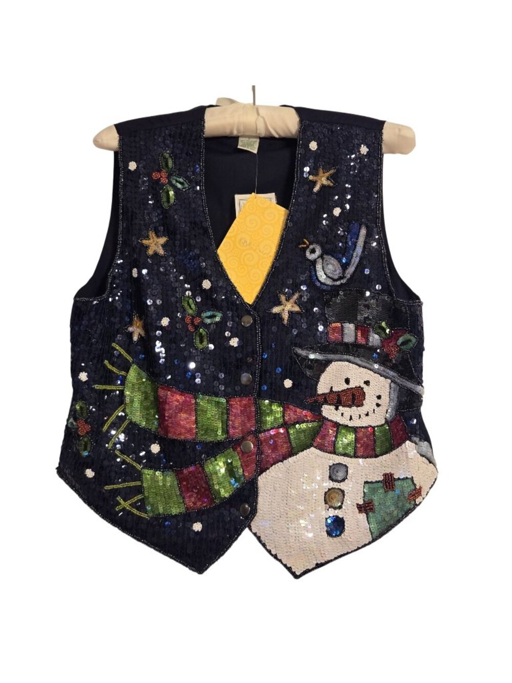 The Quacker Factory QVC Navy Sequined Snowman Vest Small  NWT